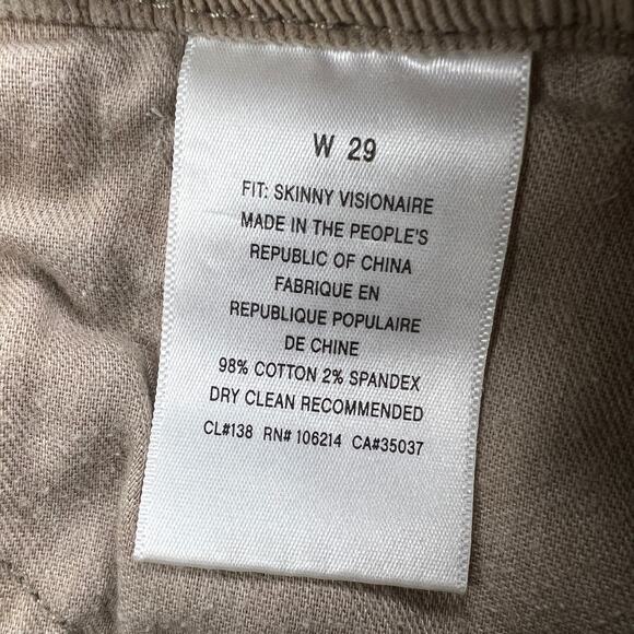 Joe's Jeans Skinny Visionaire Stretch Corduroy Jeans Khaki Tan Size 29 - Picture 5 of 12